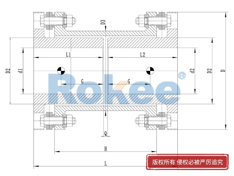 RLARD双轴套反装金属膜片联轴器,单轴套膜片弹性联轴器加工厂家,Rokee