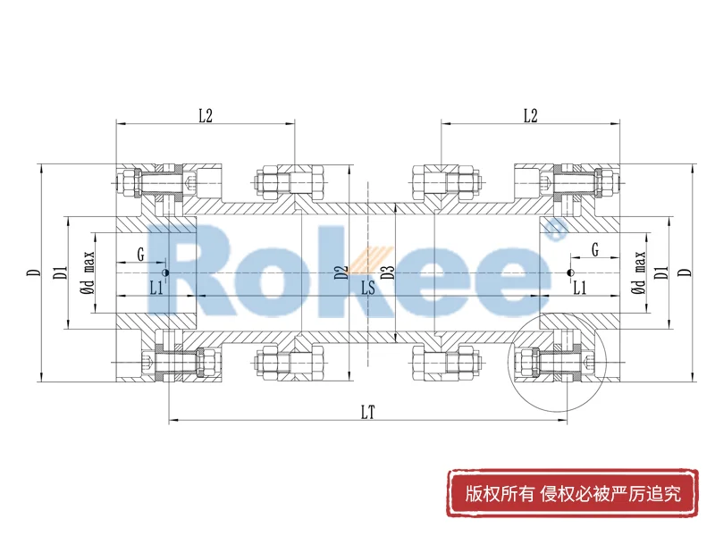 RLHD系列高速金属膜片联轴器,单轴套膜片弹性联轴器加工厂家,Rokee