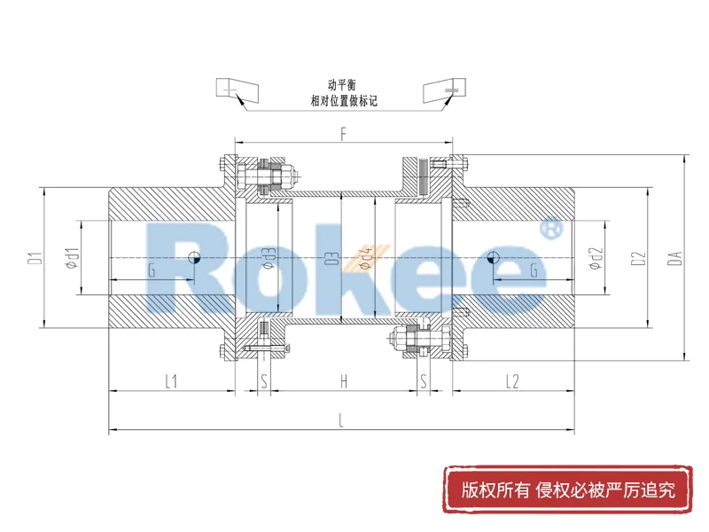 RLQA无法兰快装金属膜片联轴器,单轴套膜片弹性联轴器加工厂家,Rokee