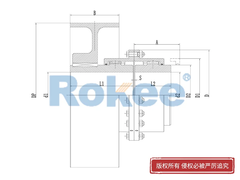 RODU制动轮型鼓形齿式联轴器,扭力保护齿式联轴器公司,Rokee