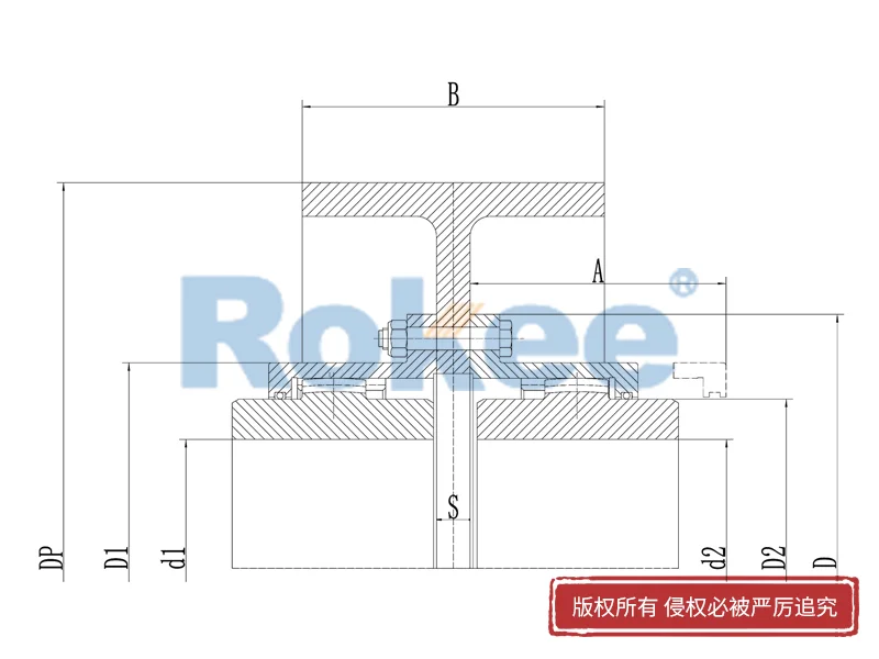 RODW制动轮型鼓形齿式联轴器,扭力保护齿式联轴器公司,Rokee